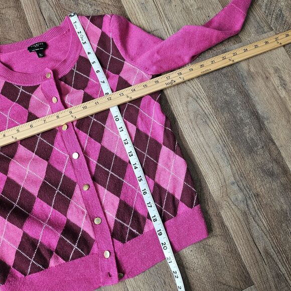 Talbots Pink Argyle Merino Wool Cardigan Sweater Small Petite Excellent - Picture 6 of 7